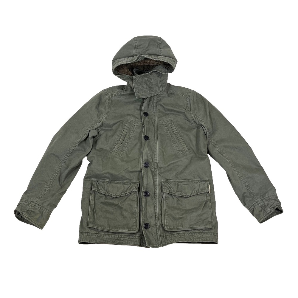 Vintage Hollister Sherpa Lined Parka Jacket Olive Military Heavy